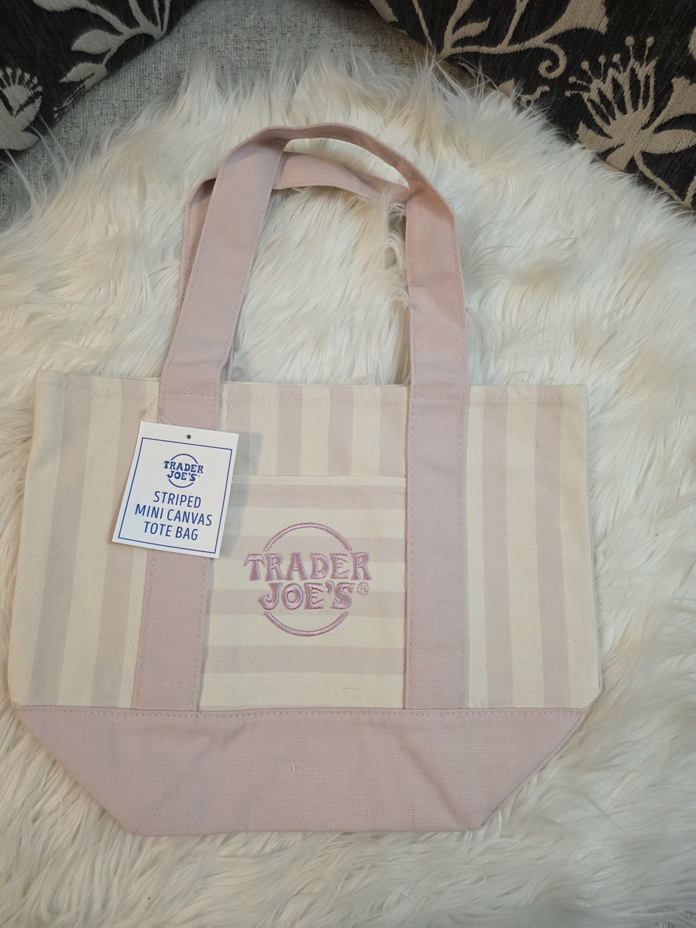 Trader Joe's Pink Striped Mini Canvas Tote Bag